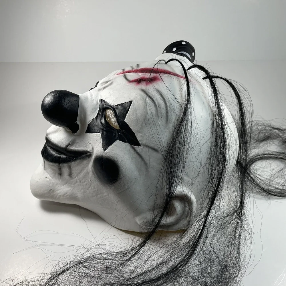 Killer Clown Rubber Adult Mask White Black Makeup‎ Forehead Wound creepy scary